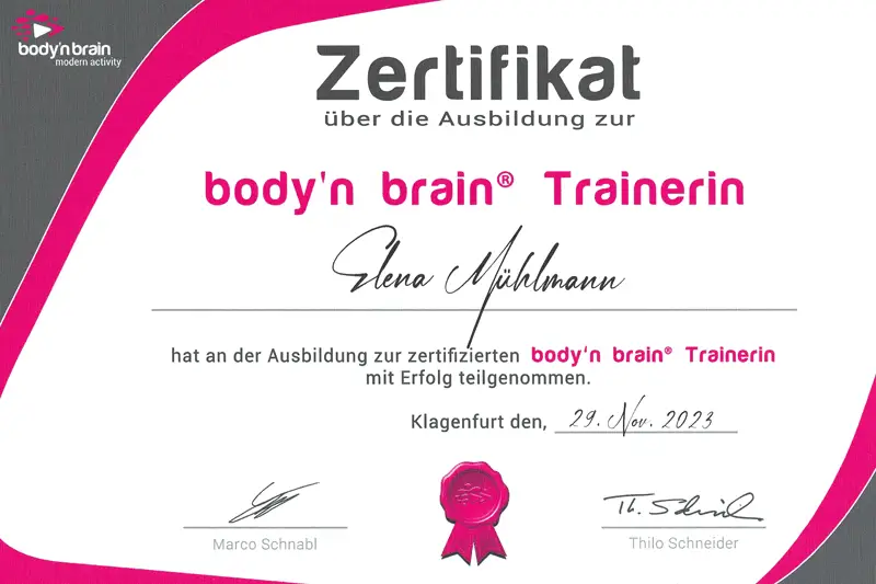 zertifikat body brain trainerin elena muehlmann